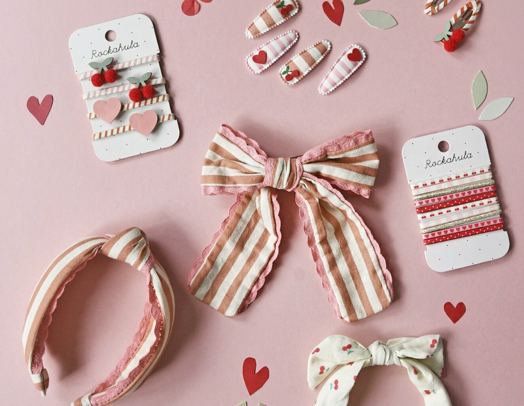 Rockahula - Lot de 4 pinces à cheveux - Cherry Stripe Fabric Clip
