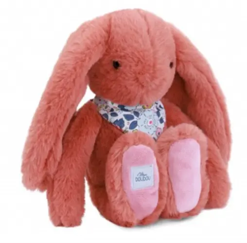 Doudou et Compagnie - Lapin doudou - Peluche lapin fleurette terracotta