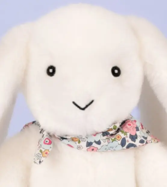 Doudou et Compagnie - Lapin doudou - Peluche lapin fleurette blanc