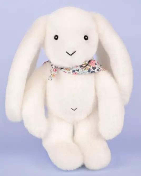 Doudou et Compagnie - Lapin doudou - Peluche lapin fleurette blanc