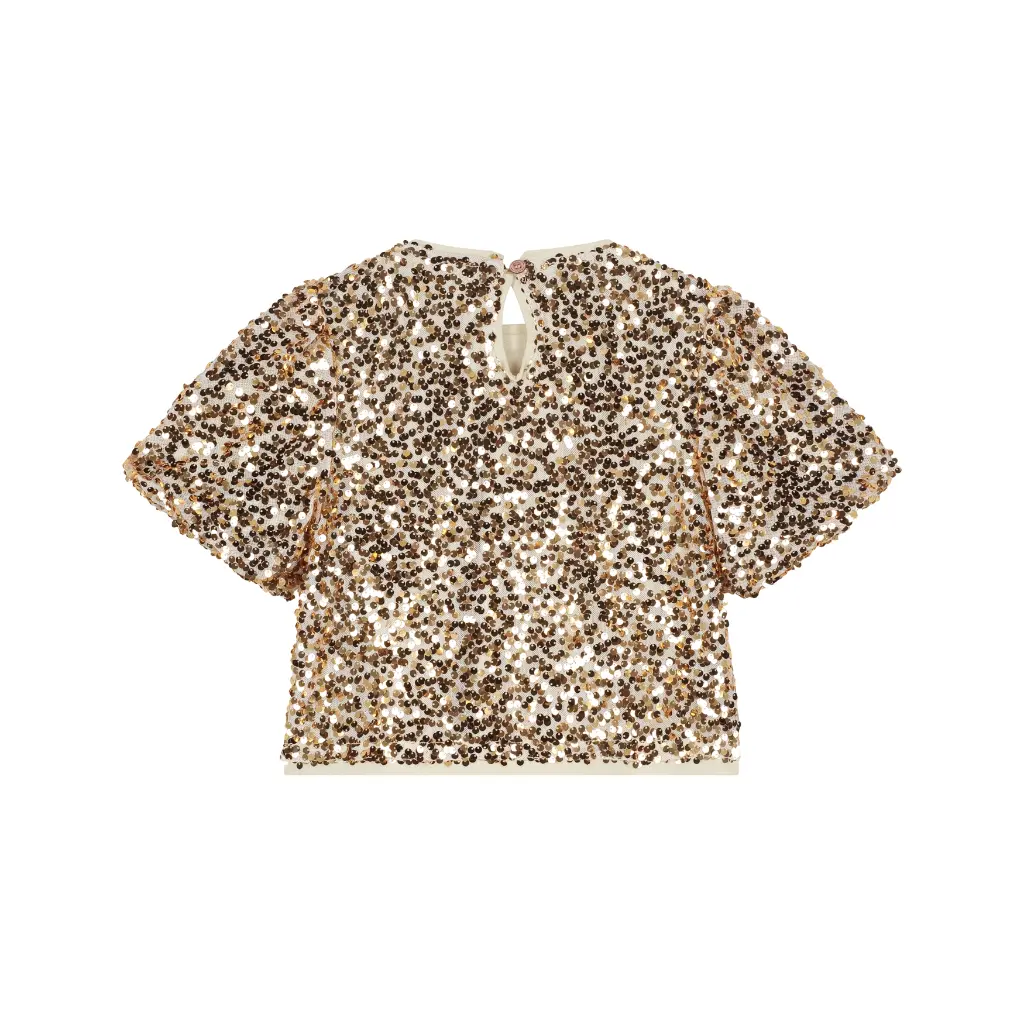 Stains & Stories - Blouse à courtes manches à paillettes - Gold - Fille