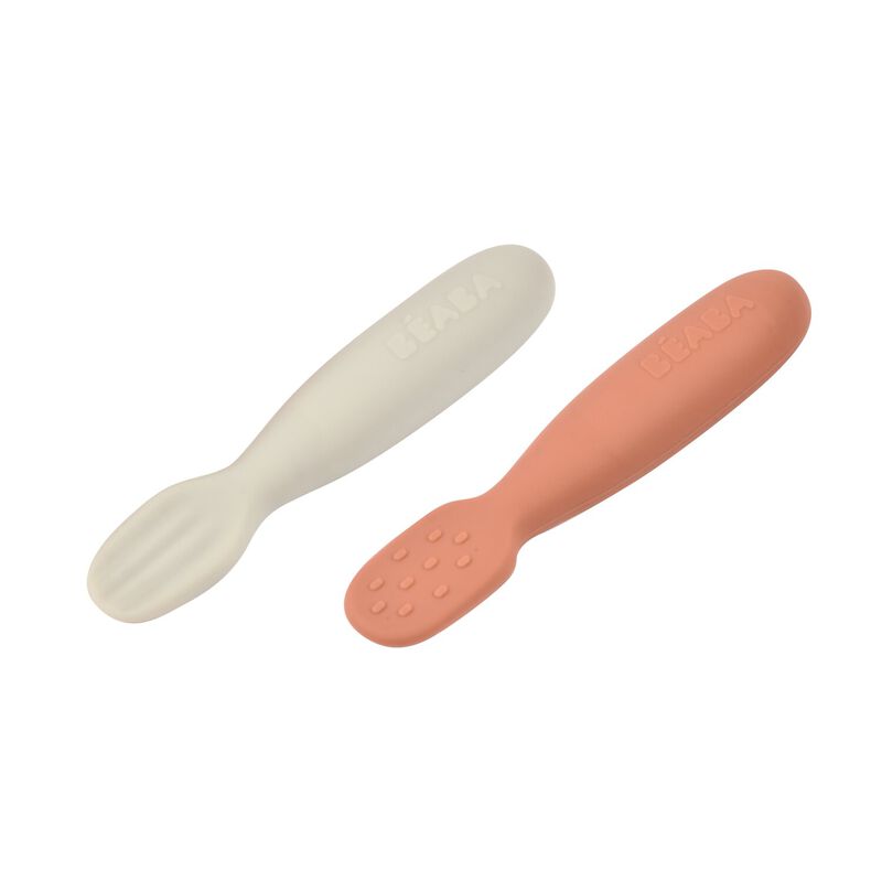 Béaba - Lot 2 pré-cuillères d'apprentissage silicone Terracotta/Gris velours