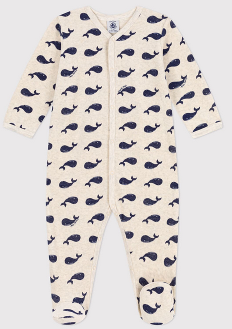 Petit Bateau - Pyjama avec pieds en velours - Baleines