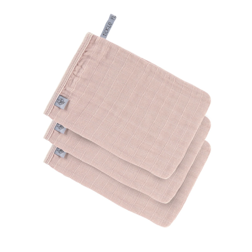 Lässig - Lot de 3 gants de toilette en mousseline - Rose poudré