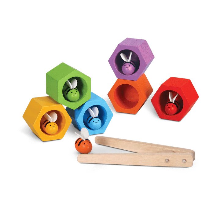 Plan Toys - Ruches, abeilles et pince en bois