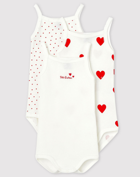 Petit bateau - Lot de 3 bodies à bretelles - Coeur