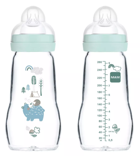 Mam - Biberon en verre 260ml - Feel Good - Bleu