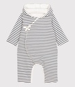 Petit Bateau - Combinaison longue rayée marinière à capuche bébé en coton