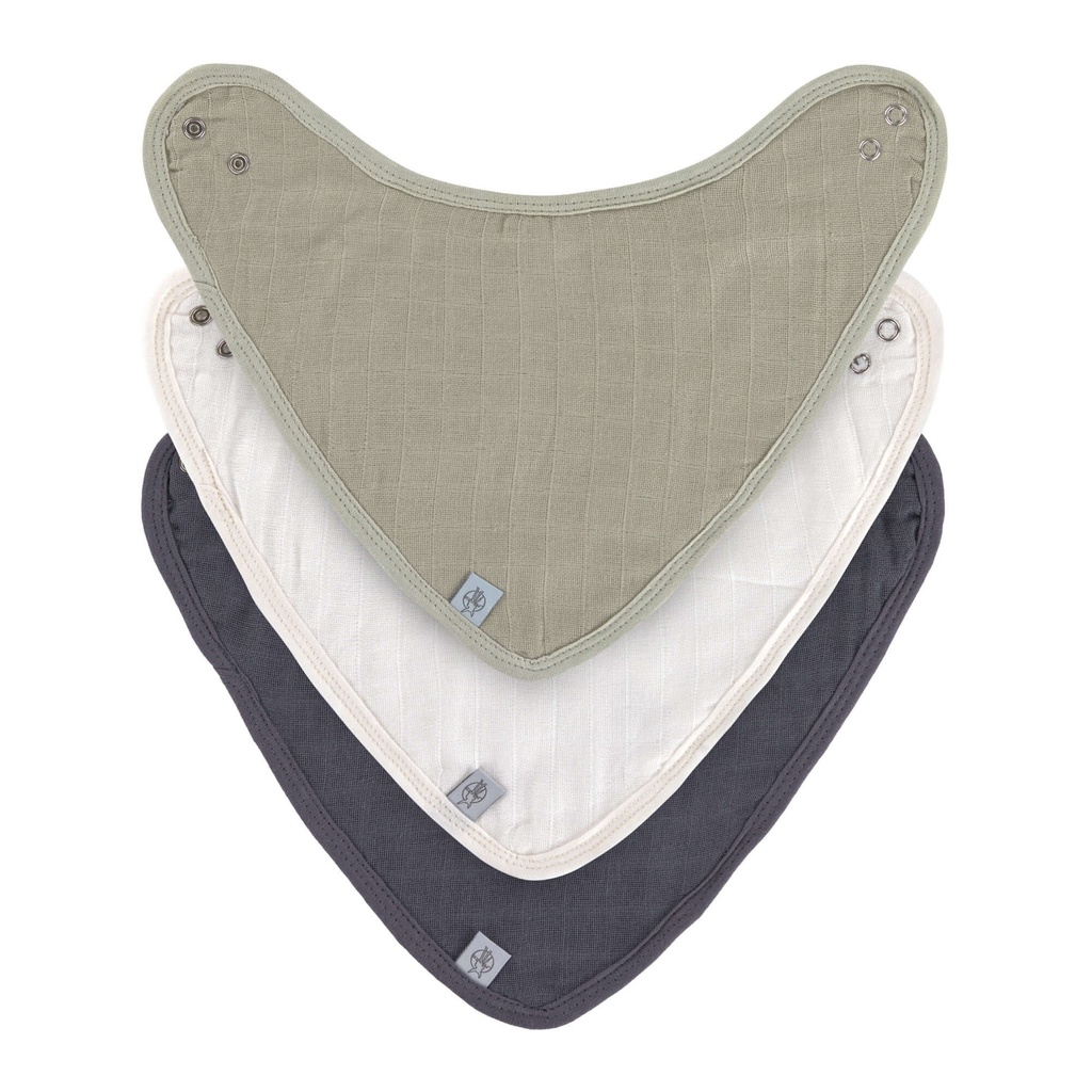 Lässig - Lot de 3 bandanas en mousseline - Olive/Blanc cassé/Marine