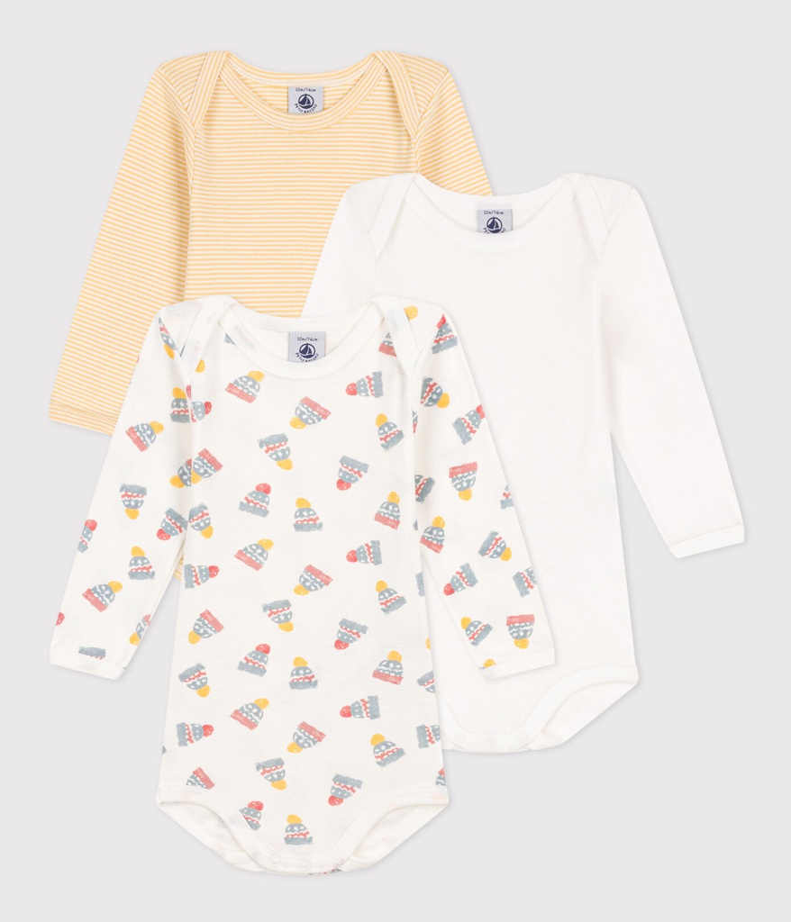 Petit Bateau - Lot de 3 Bodies Manches Longues - Bonnets