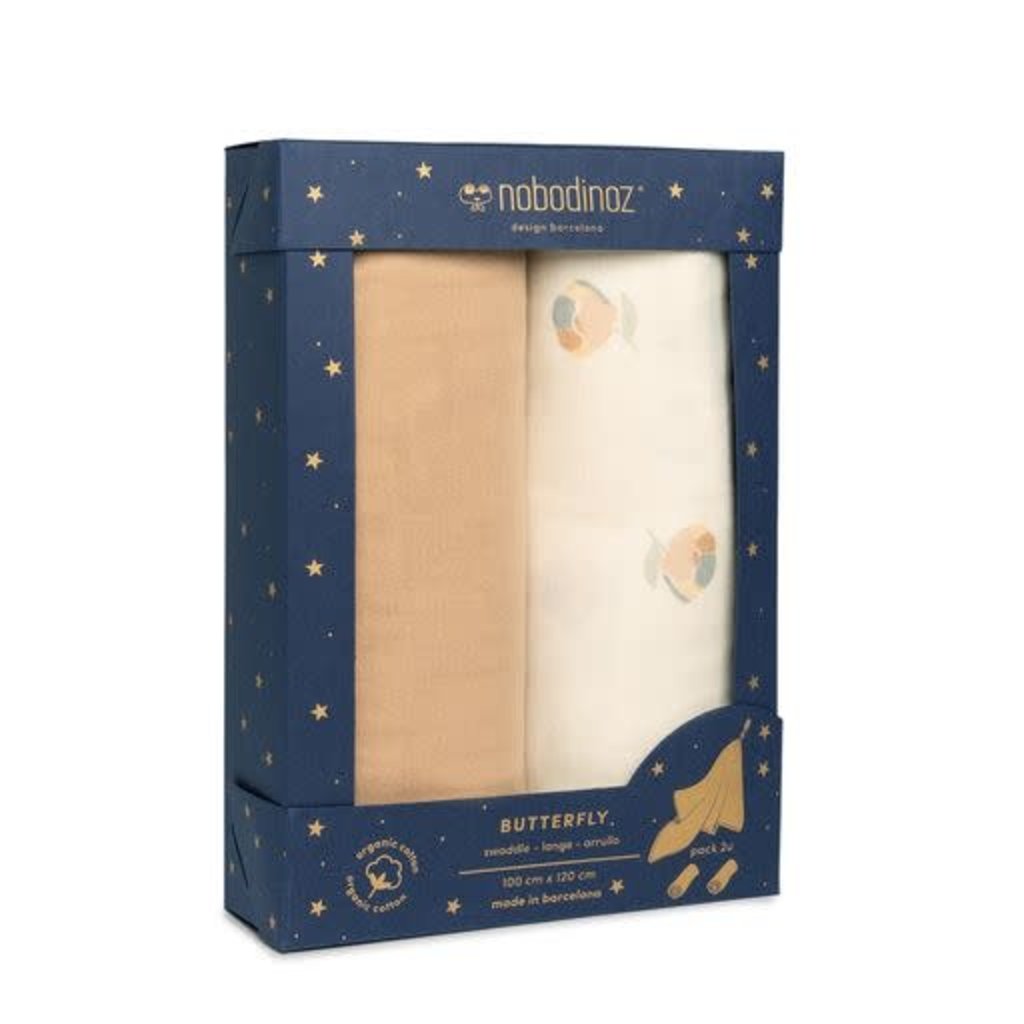 Nobodinoz- lot de 2 tetras butterfly swaddles - Blossom