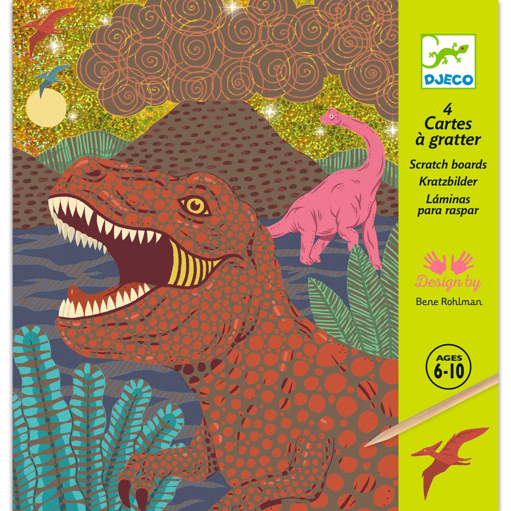 DJECO - 4 cartes à gratter - Le Règne des Dinosaures - 6 à 10 ans