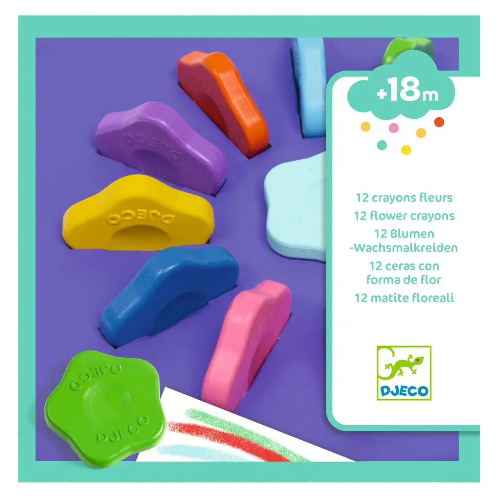 DJECO - 12 crayons fleurs pour les petits - 18 mois +