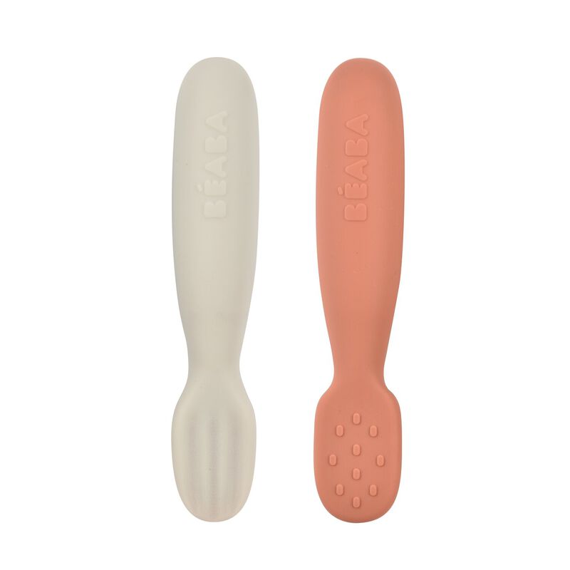 Béaba - Lot 2 pré-cuillères d'apprentissage silicone Terracotta/Gris velours