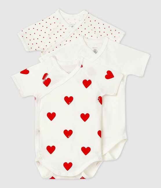 Petit Bateau - Lot de 3 bodies cache-coeur manches courtes en coton - Coeurs