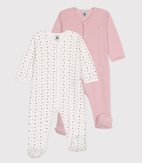 Lot de 2 pyjama en coton - Rose et coeurs