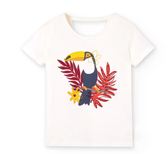 Boboli - T-shirt bleu blanc pour fille - Toucan