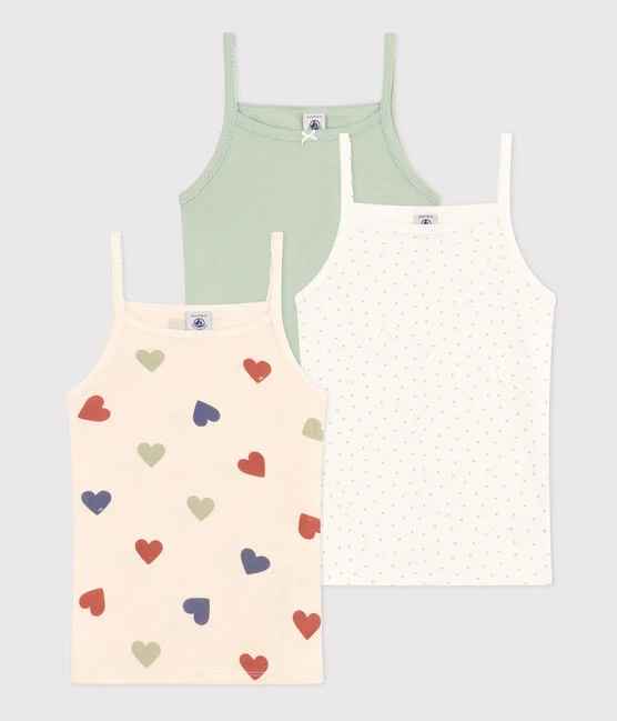 Petit Bateau - Lot de 3 chemises à bretelles - Vert/Crème à motif coeur