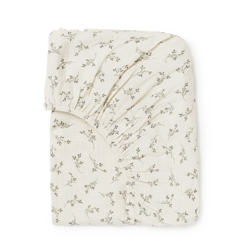 Babyshower - Drap housse lit 60x120cm - Olive Bloom