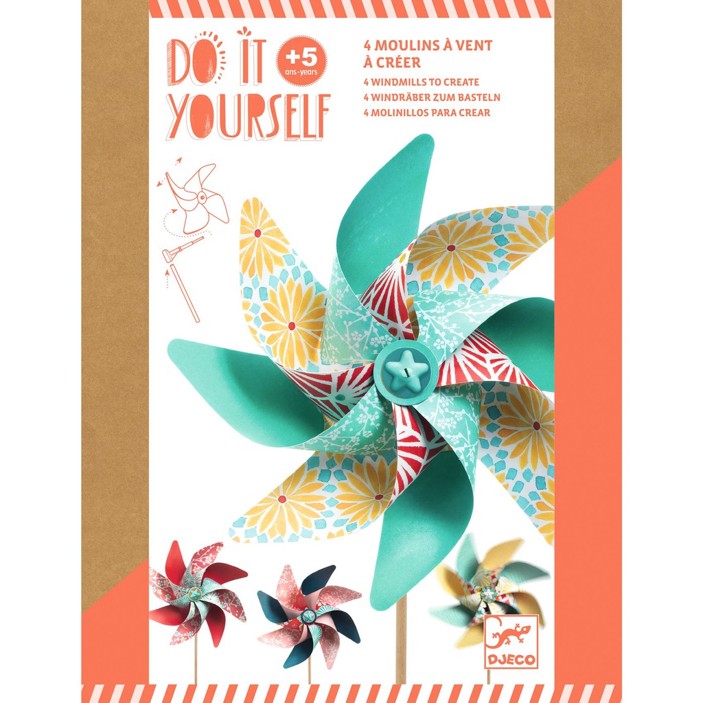 DJECO - Do It Yourself - 4 Moulins à vent à créer - 5 ans +