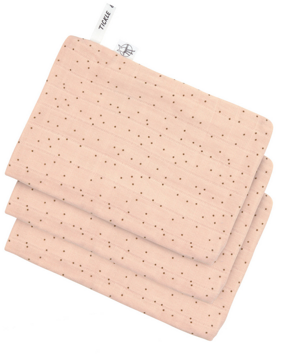 Lässig - Lot de 3 gants de toilette en mousseline - Pois rose-pêche