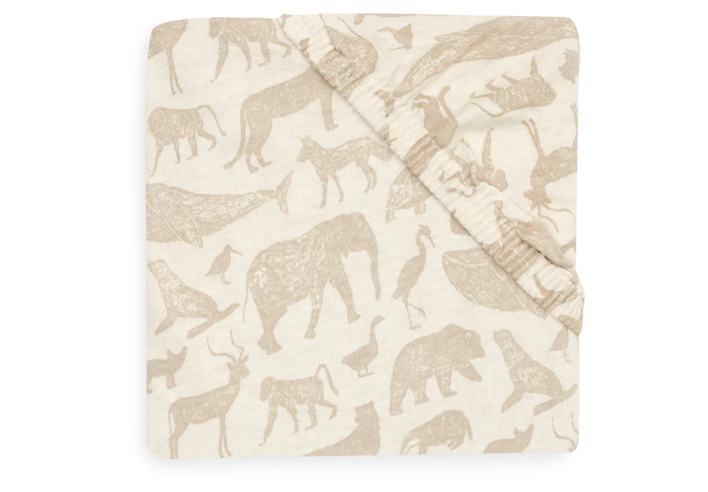 Jollein - Drap-housse Jersey 40/50x80/90cm - Animals Nougat