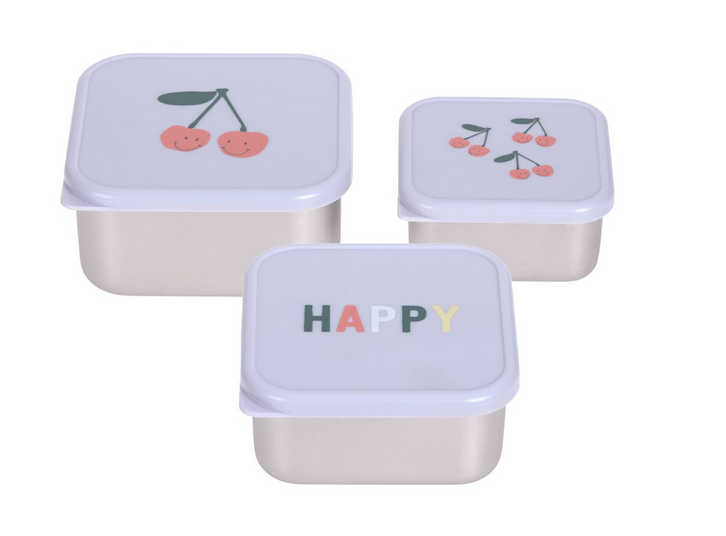 Lassig - Lot de 3 petites boîtes à goûter inox - Happy Fruit - Cerise