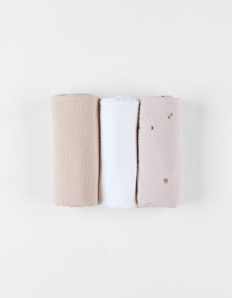 Noukie's - Lot de 3 langes en mousseline - 70x70 cm