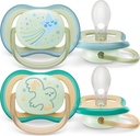 Avent - Tétines Ultra Air Nuit - 0-6M - Vert/Bleu