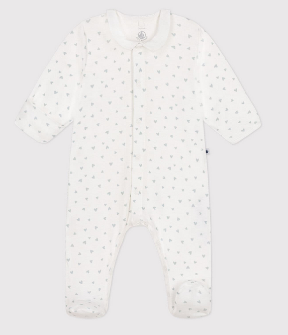 Petit Bateau - Pyjama imprimé petits coeurs en coton bébé - bleu et blanc