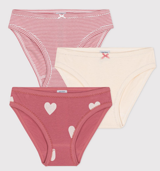 Petit Bateau - Lot de 3 culottes en coton - Rose coeurs