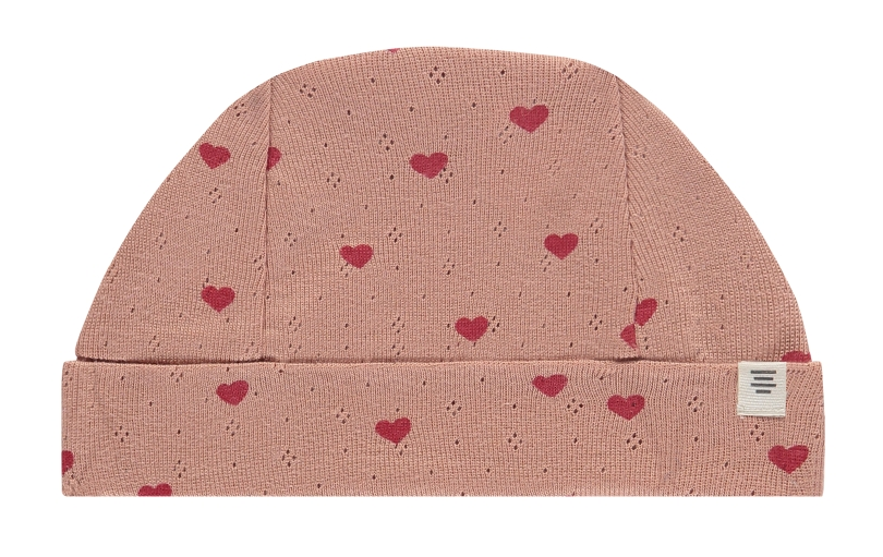 A Tiny Story - Bonnet de naissance motifs coeurs - Corail