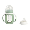 Beaba - Biberon d'apprentissage en verre 2 en 1 210ml - Vert sauge