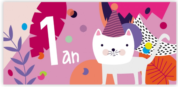 Ed. cortil -Artlequin - Carte anniversaire 1 an fille