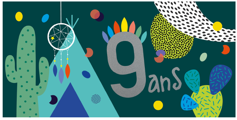 Ed. Cortil -Artlequin - Carte anniversaire 9 ans