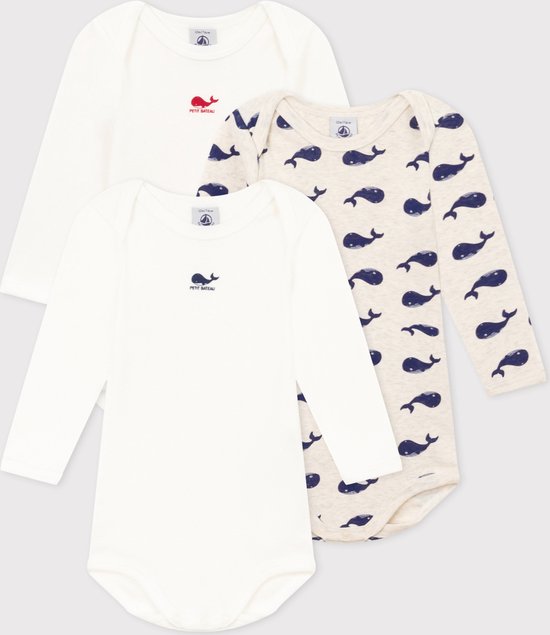 Petit Bateau - Lot de 3 bodies à manches courtes - imprimés baleines