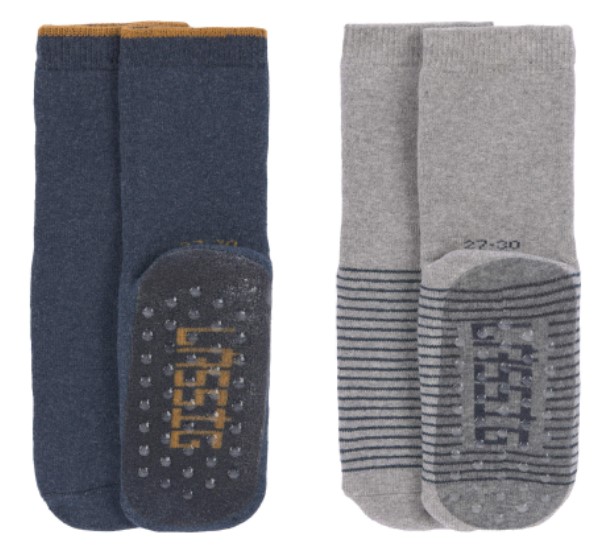 Lassig - 2 Paires de chaussettes anti-dérapantes - Grises et bleues
