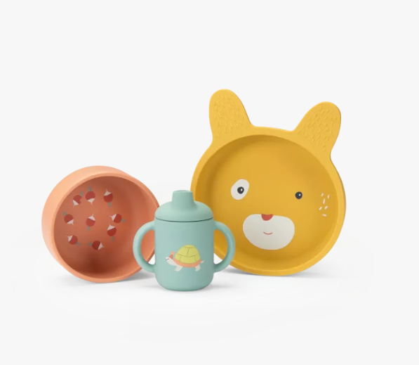 Moulin Roty - Set vaisselle silicone - Trois Petits Lapins