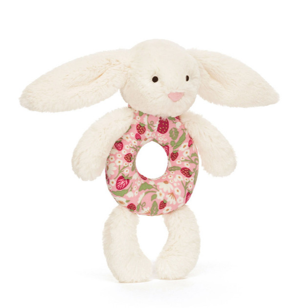 Jellycat - Hochet lapin crème fleurie - Berry