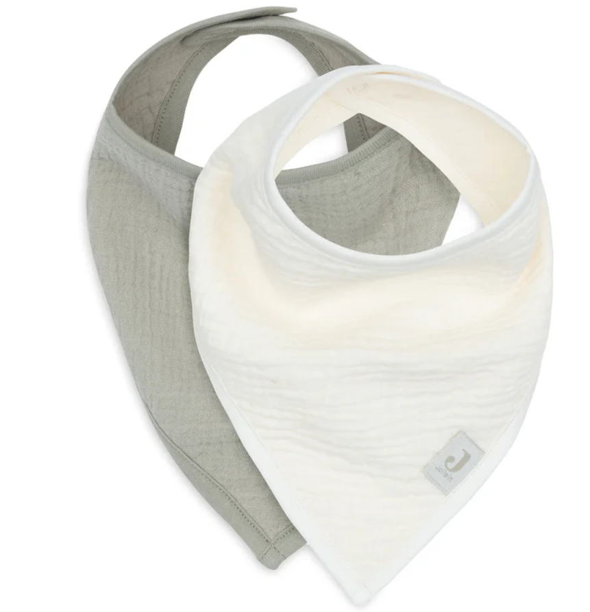 Jollein - Lot de 2 Bavoirs Bandana Gaze de Coton - Olive Green/Oatmeal - 2 Unités