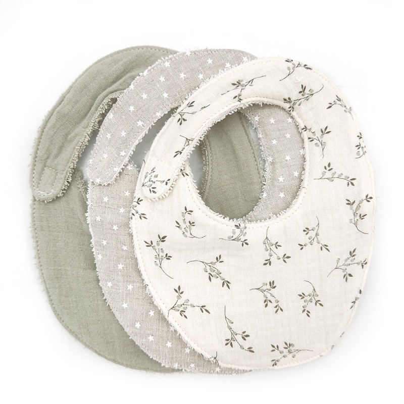 Babyshower - Set de 3 bavoirs - Olive Bloom