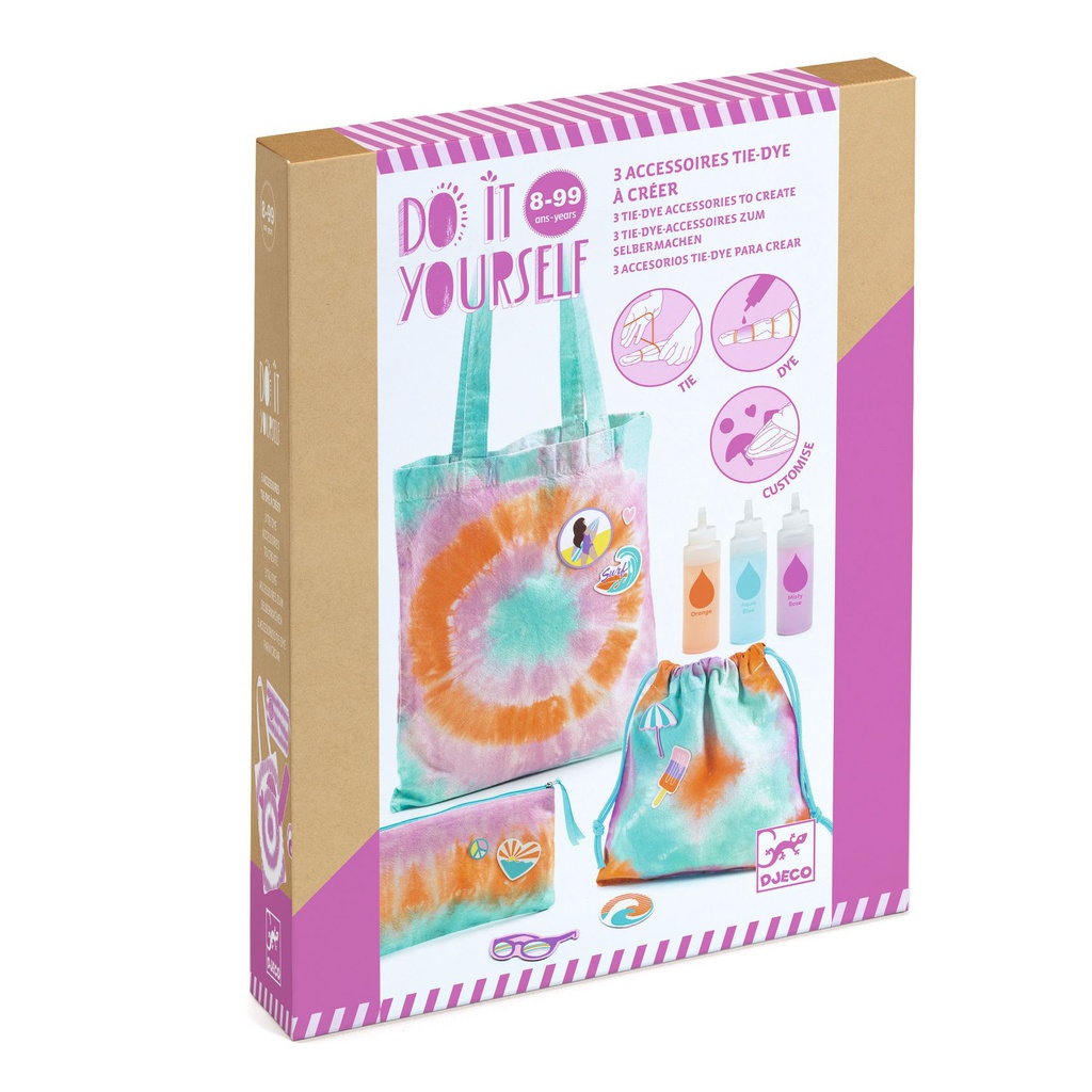 DJECO - Do It Yourself - 3 Accessoires Tie-Dye à créer - 8 ans +