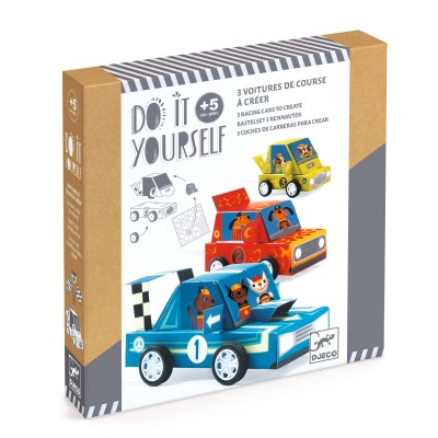 DJECO - Do It Yourself - 3 Voitures de course à créer - 5 ans +