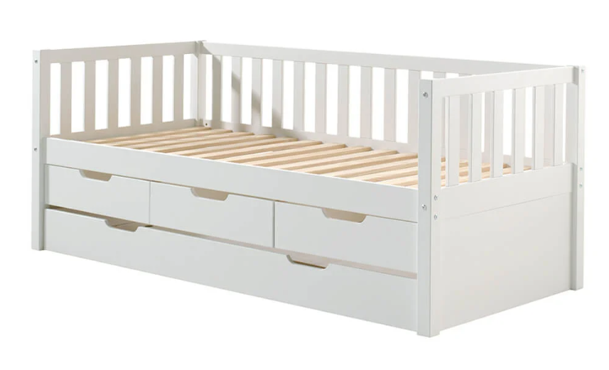 Vipack - Ensemble Fritz Lit capitaine avec tiroirs 90x200cm et lit gigogne - Blanc