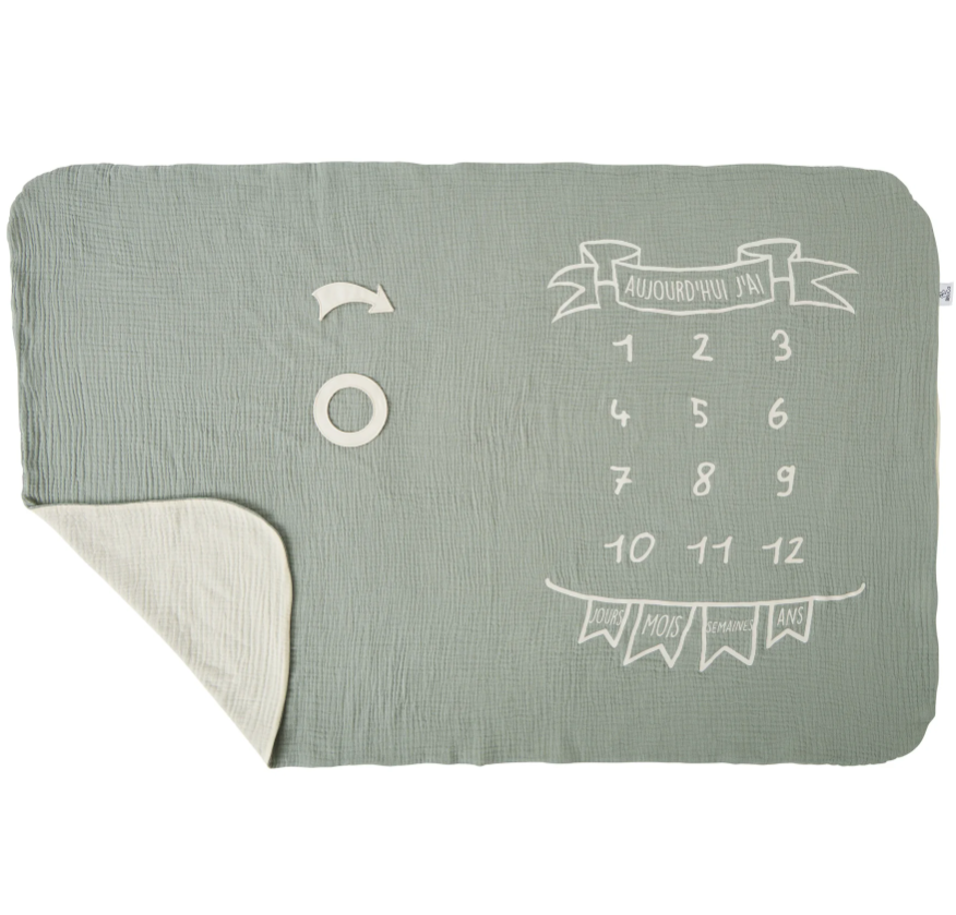 BB&Co - Couverture étapes bébé - Vert de gris/Ecru