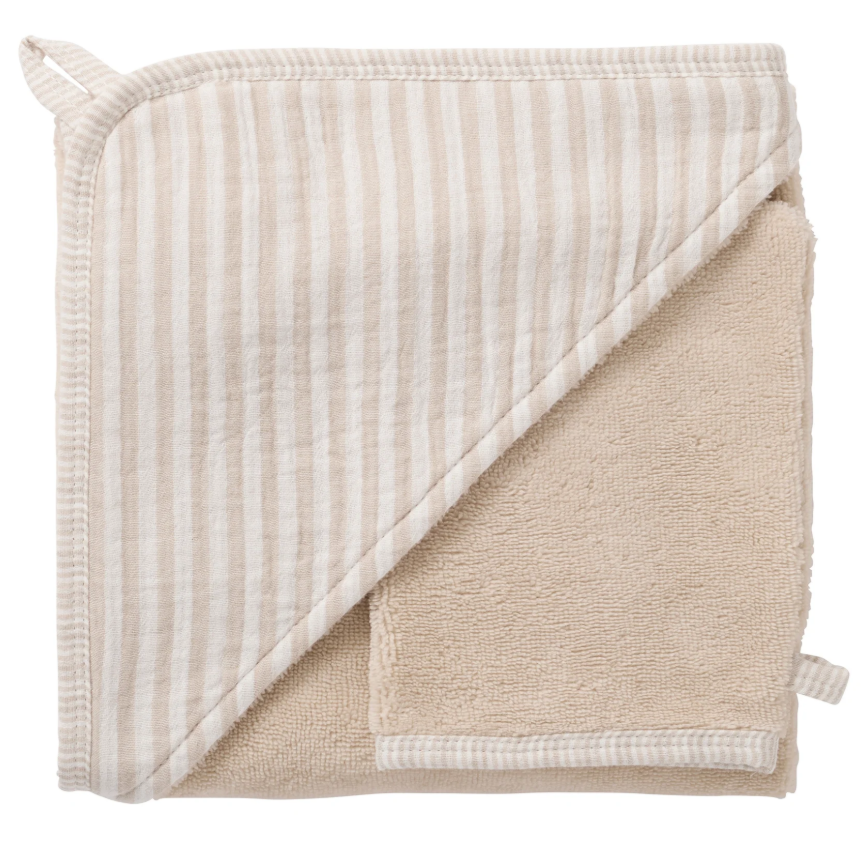BB&Co - Cape de bain & gant de toilette - Soft Stripes - Galet