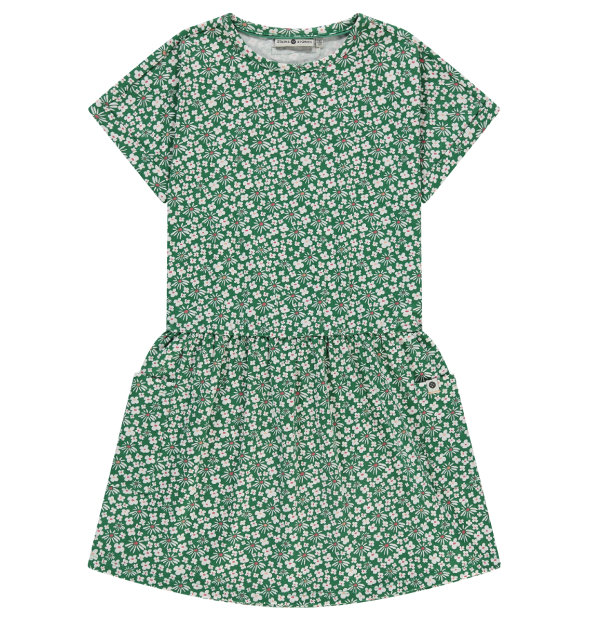 Stains &amp; Stories - Robe manches courtes fille - Vert fleurs