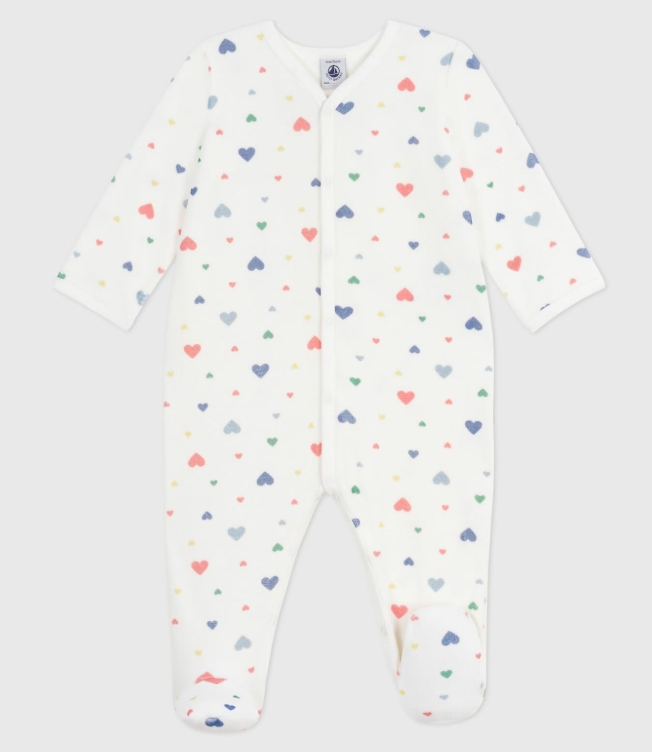 Petit Bateau - Pyjama bébé en velours imprimé cœurs