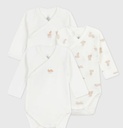 Petit Bateau - Lot de 3 bodies cache-coeur manches longues en coton BIO - Ours