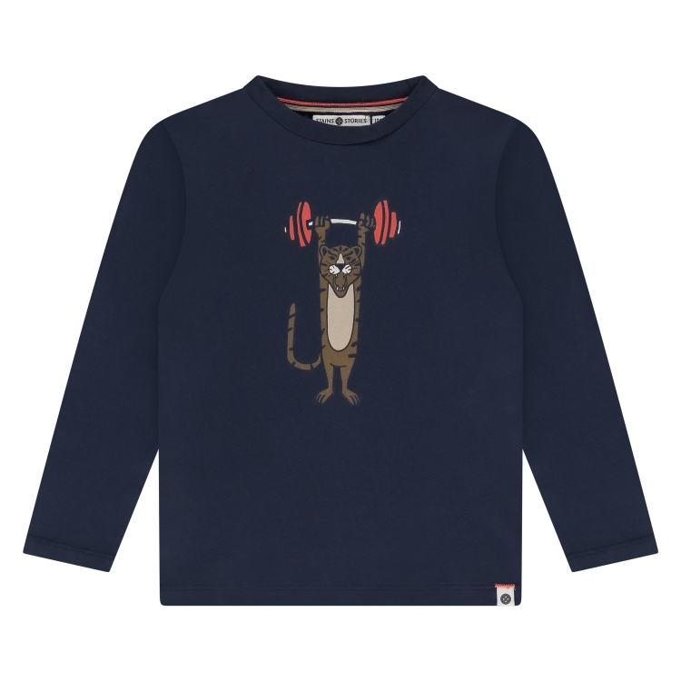 STAINS &amp; STORIES - T-Shirt bleu marine à longues manches + motifs - Garçon
